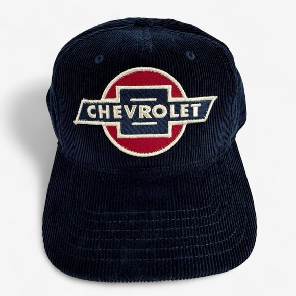 Retro Chevrolet Hat Cap Snap Back Blue Corduroy Embroidered Mens Mad Engine NEW - Picture 1 of 6